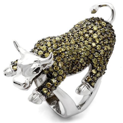 JCE004 Rhodium + Ruthenium Brass Ring with AAA Grade CZ  in Multi Color