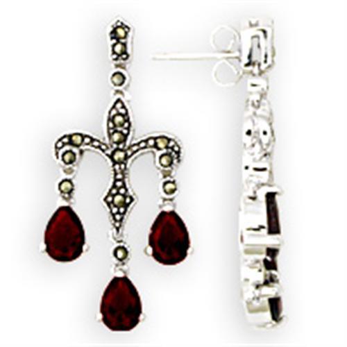 JCE901 Antique Tone 925 Sterling Silver Earrings with AAA Grade CZ  in Garnet-PCS