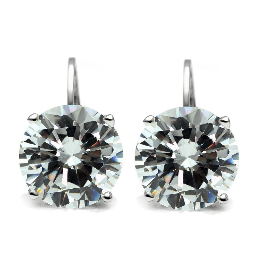 JCE090 Rhodium Brass Earrings with AAA Grade CZ  in Clear