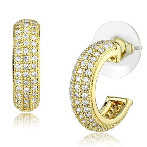 JCE1261 Gold Brass Earrings with AAA Grade CZ  in Clear