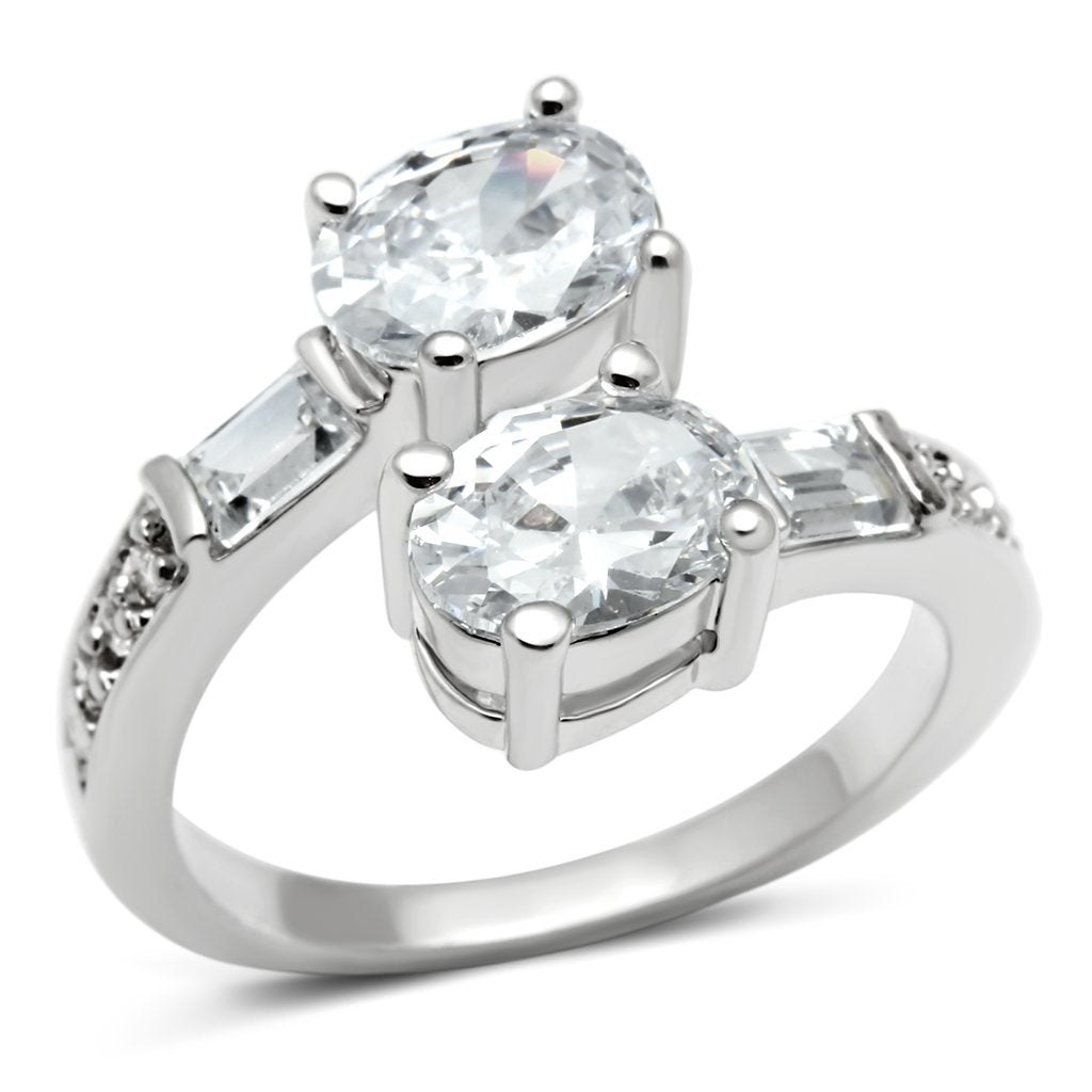 JCE203 Rhodium Brass Ring with AAA Grade CZ  in Clear