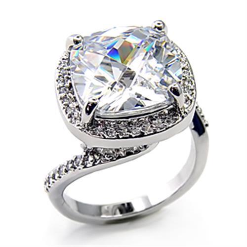 JCE342 Rhodium Brass Ring with AAA Grade CZ  in Clear
