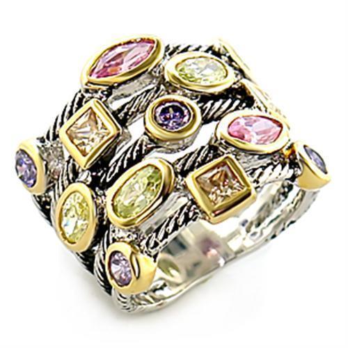 JCE049 Reverse Two-Tone Brass Ring with AAA Grade CZ  in Multi Color