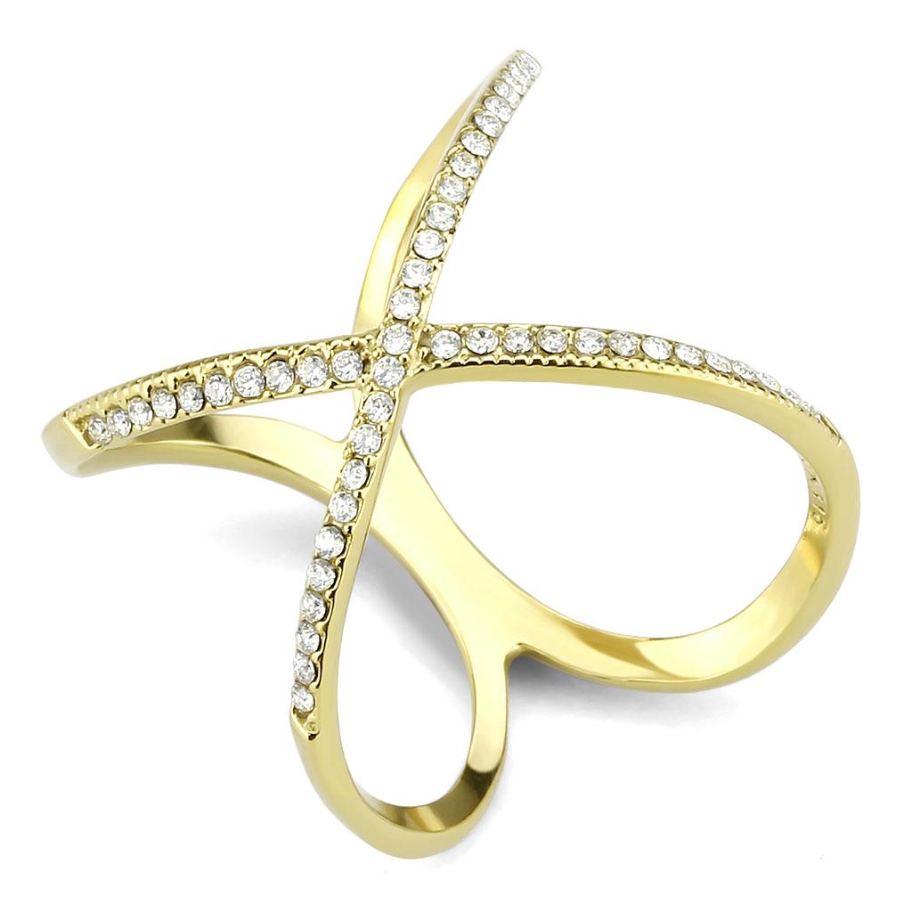 JCE387 IP Gold(Ion Plating) Stainless Steel Ring with AAA Grade CZ  in Clear