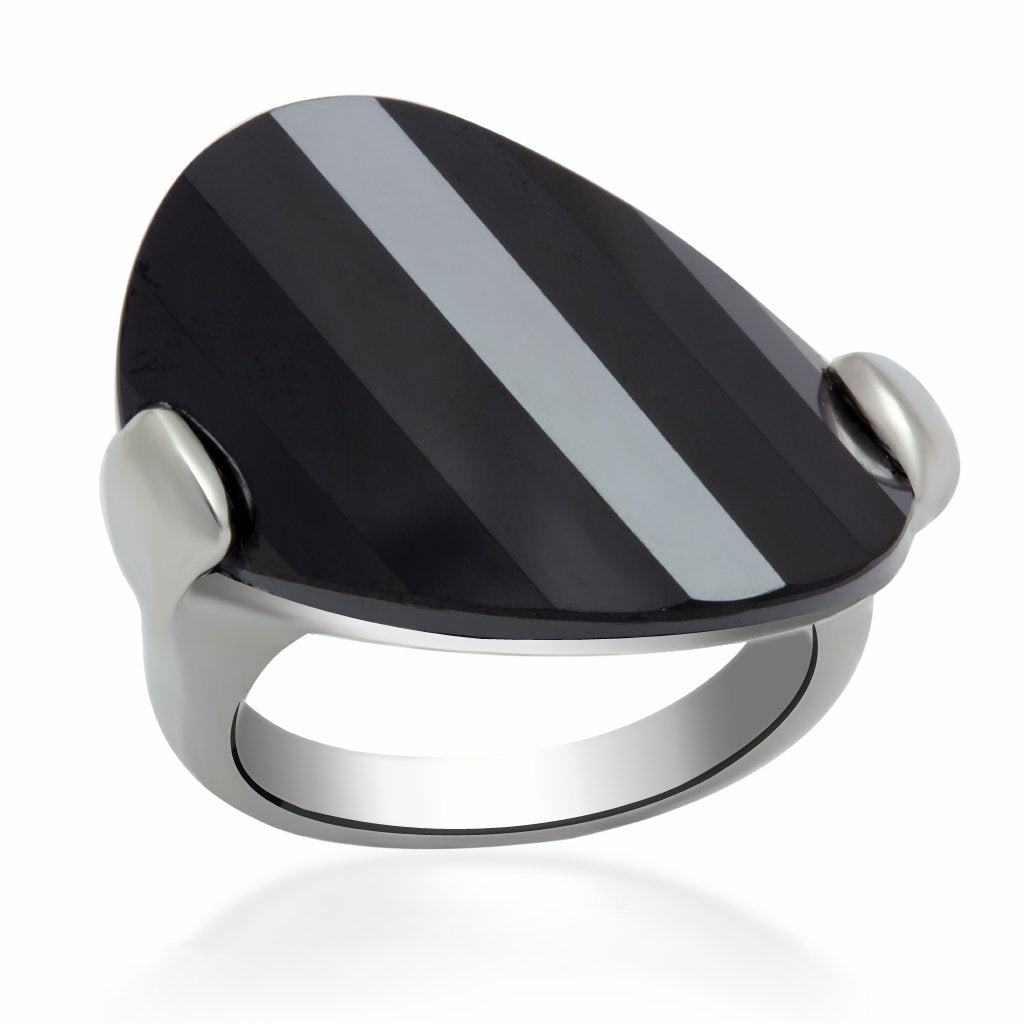 JCE2085 Rhodium Brass Ring with AAA Grade CZ  in Jet