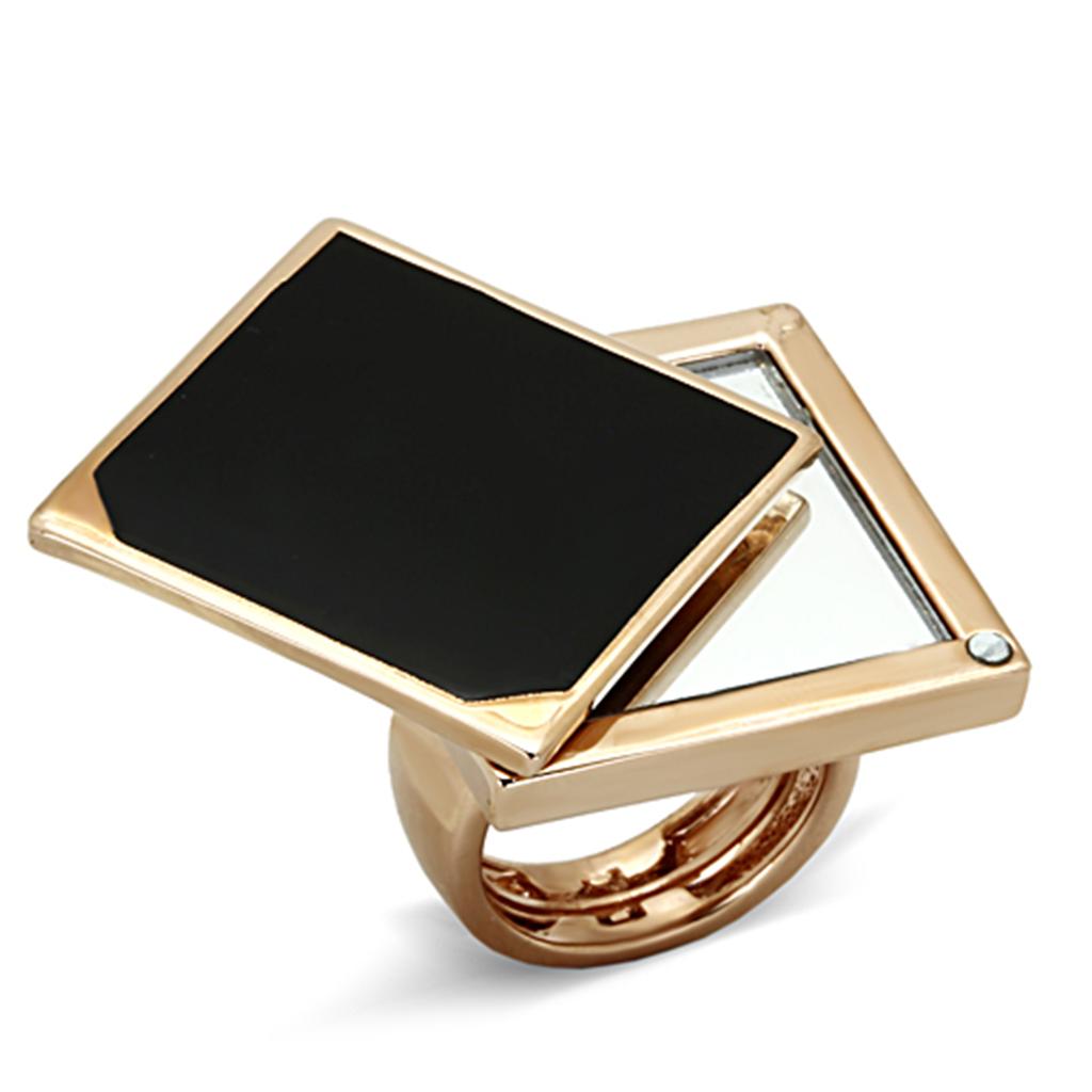 JCE2966 Rose Gold Brass Ring with Synthetic Synthetic Glass in Clear