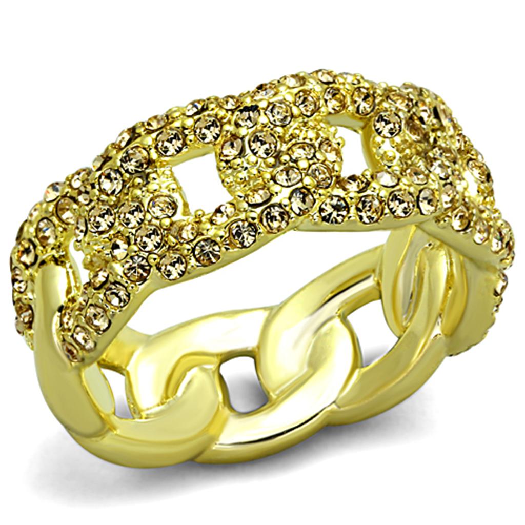JCE3215 Gold Brass Ring with Top Grade Crystal  in Light Smoked