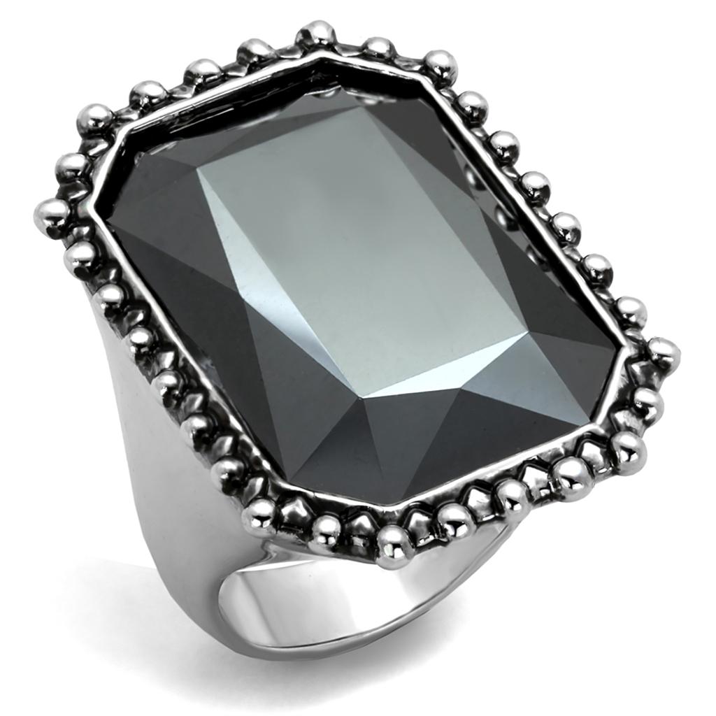 JCE3532 Rhodium Brass Ring with Top Grade Crystal  in Hematite