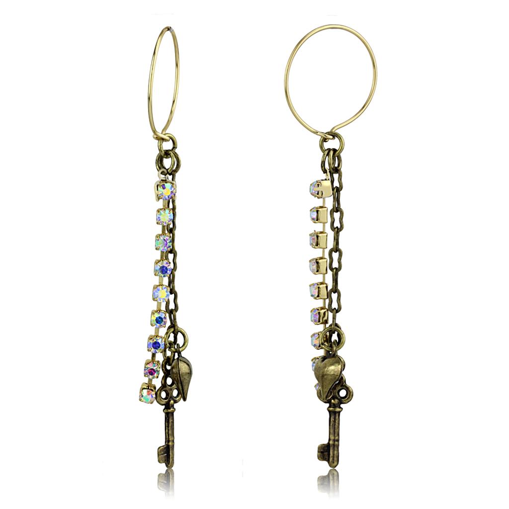 JCE3810 Antique Copper White Metal Earrings with Top Grade Crystal  in White AB