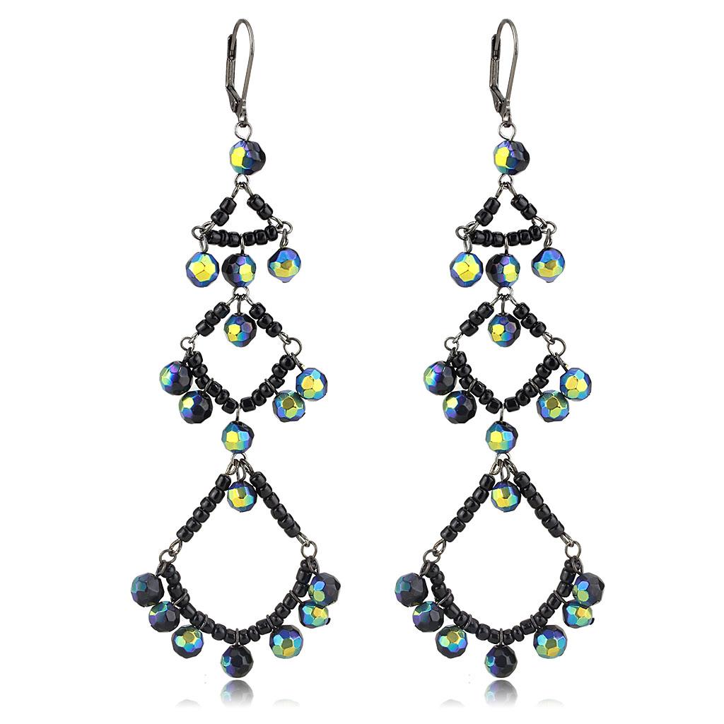 JCE628 Antique Silver Brass Earrings with Top Grade Crystal  in Multi Color
