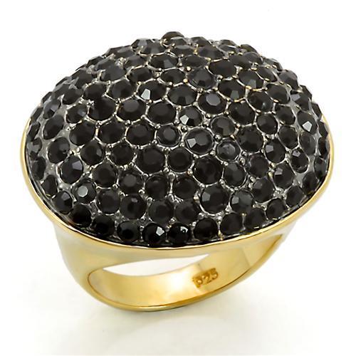 JCES300 Gold+Ruthenium 925 Sterling Silver Ring with Top Grade Crystal  in Jet