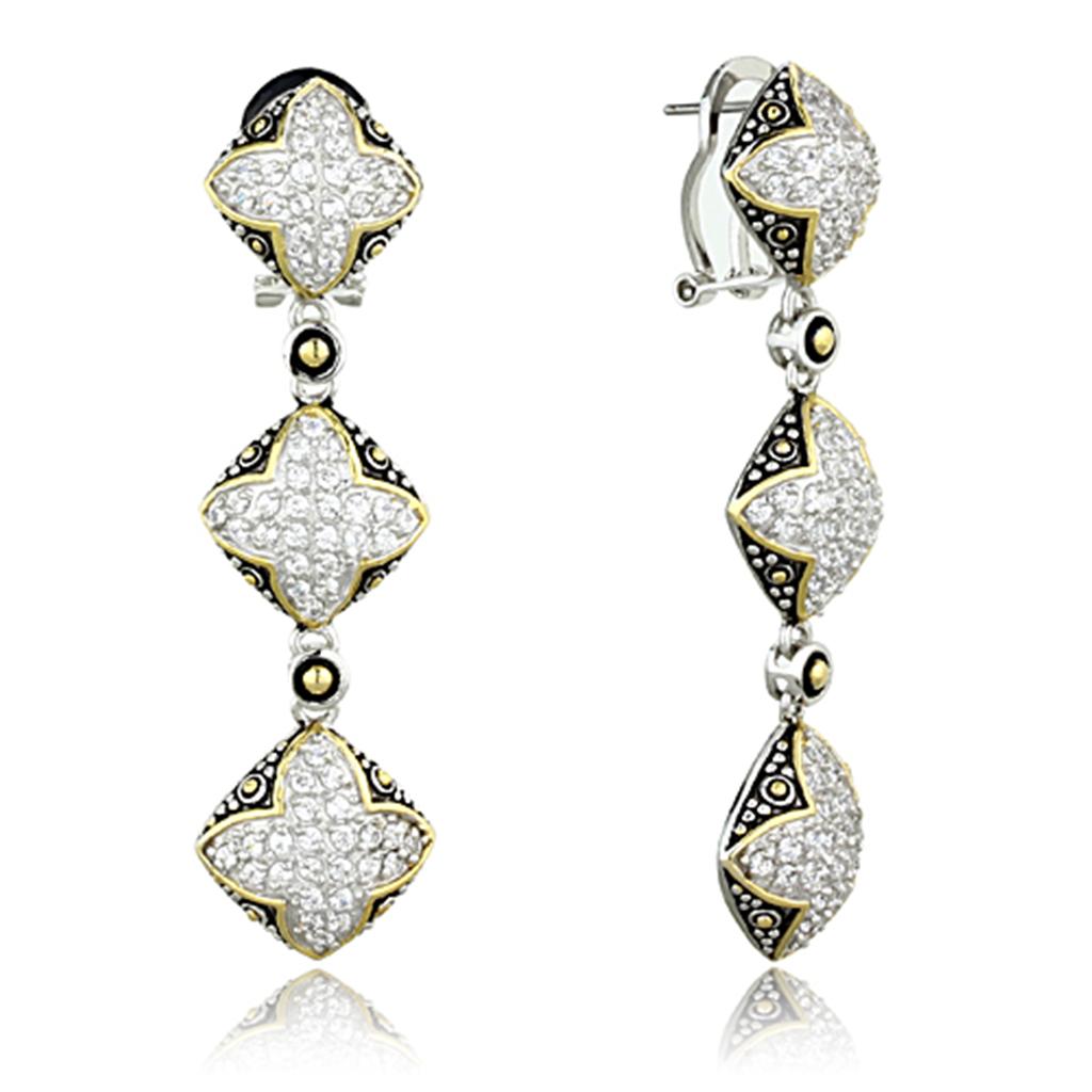 JCES777 Reverse Two-Tone 925 Sterling Silver Earrings with AAA Grade CZ  in Clear