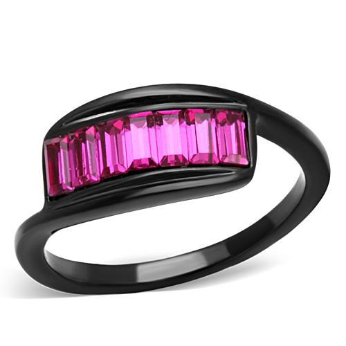 JCE1664 IP Black(Ion Plating) Stainless Steel Ring with Top Grade Crystal  in Fuchsia