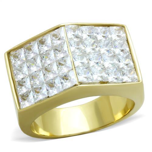 JCE1808 IP Gold(Ion Plating) Stainless Steel Ring with AAA Grade CZ  in Clear