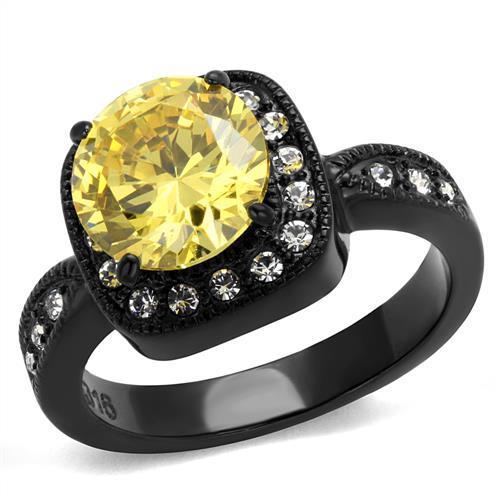 JCE2208 IP Black(Ion Plating) Stainless Steel Ring with AAA Grade CZ  in Topaz
