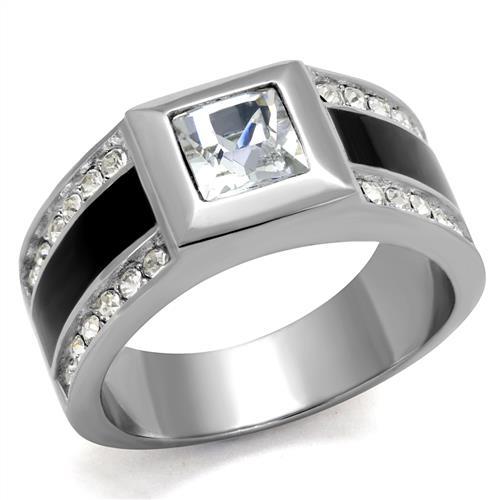 JCE2308 High polished (no plating) Stainless Steel Ring with Top Grade Crystal  in Clear