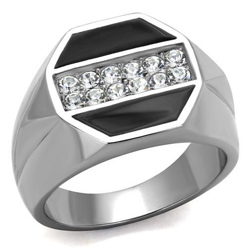 JCE2309 High polished (no plating) Stainless Steel Ring with Top Grade Crystal  in Clear
