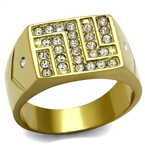 JCE2311 IP Gold(Ion Plating) Stainless Steel Ring with Top Grade Crystal  in Clear