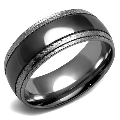 JCE2580 Two Tone IP Light Black (IP Gun) Stainless Steel Ring with No Stone