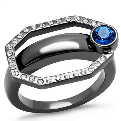 JCE2809 IP Light Black  (IP Gun) Stainless Steel Ring with Top Grade Crystal  in Capri Blue