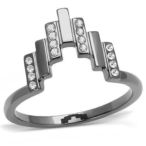 JCE3135 IP Light Black  (IP Gun) Stainless Steel Ring with Top Grade Crystal  in Clear