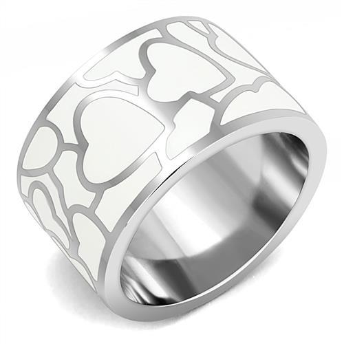 JCE3172 High polished (no plating) Stainless Steel Ring with Epoxy  in White