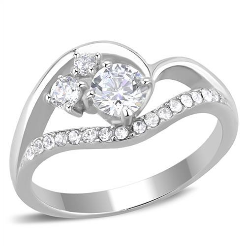 JCE3243 High polished (no plating) Stainless Steel Ring with AAA Grade CZ  in Clear