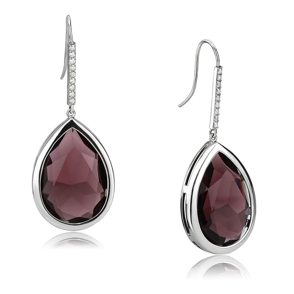 JCE3647 High polished (no plating) Stainless Steel Earrings with Top Grade Crystal  in Amethyst