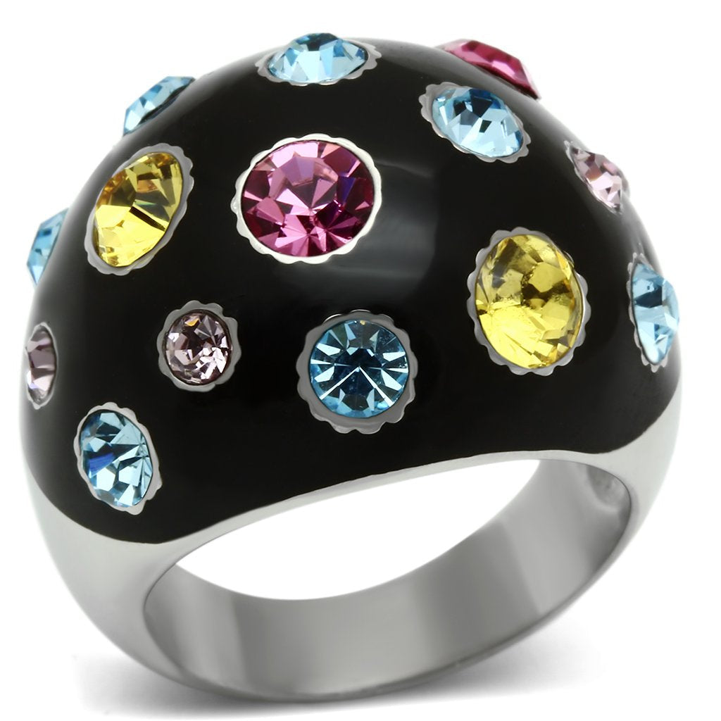 JCE640 High polished (no plating) Stainless Steel Ring with Top Grade Crystal  in Multi Color