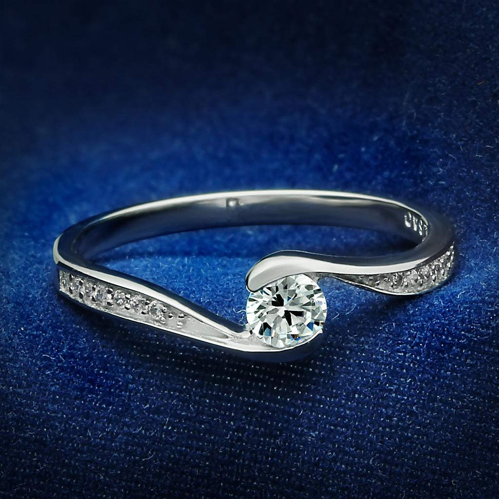 JCE041 Rhodium 925 Sterling Silver Ring with AAA Grade CZ  in Clear