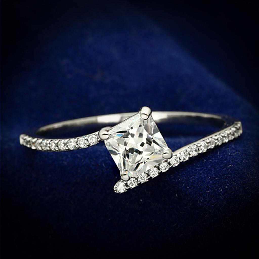 JCE083 Rhodium 925 Sterling Silver Ring with AAA Grade CZ  in Clear