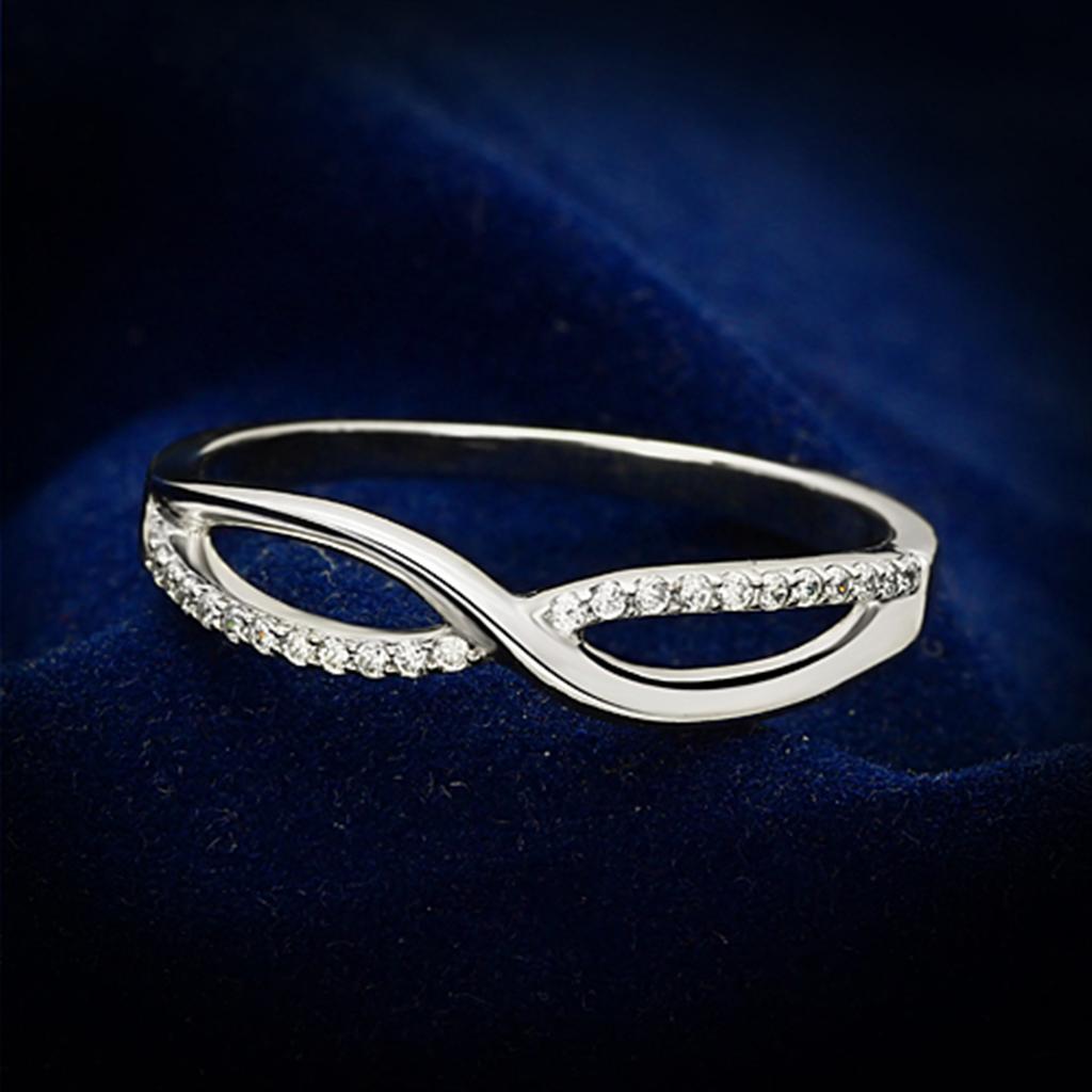 JCE087 Rhodium 925 Sterling Silver Ring with AAA Grade CZ  in Clear