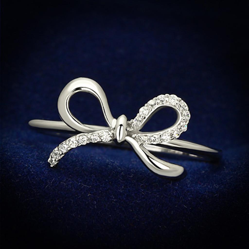 JCE109 Rhodium 925 Sterling Silver Ring with AAA Grade CZ  in Clear