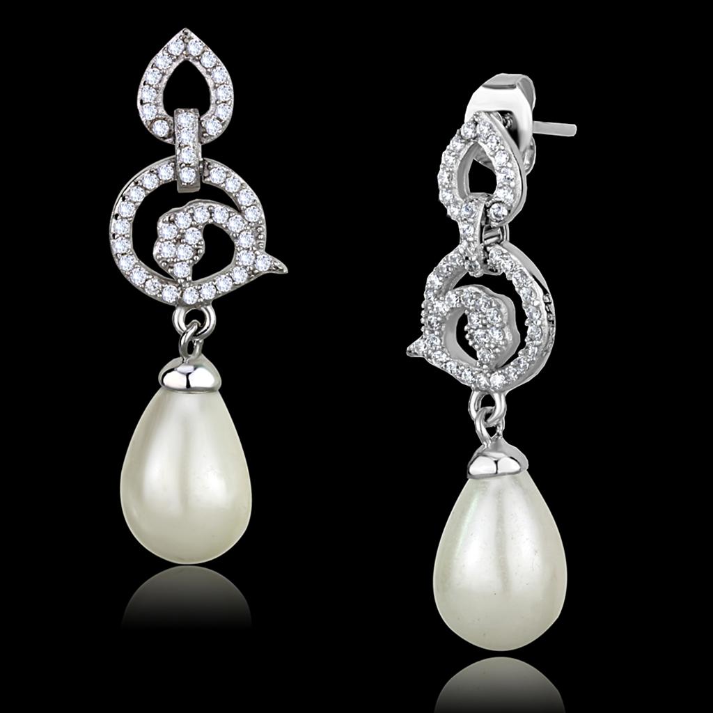 JCE480 Rhodium 925 Sterling Silver Earrings with Synthetic Pearl in Citrine Yellow
