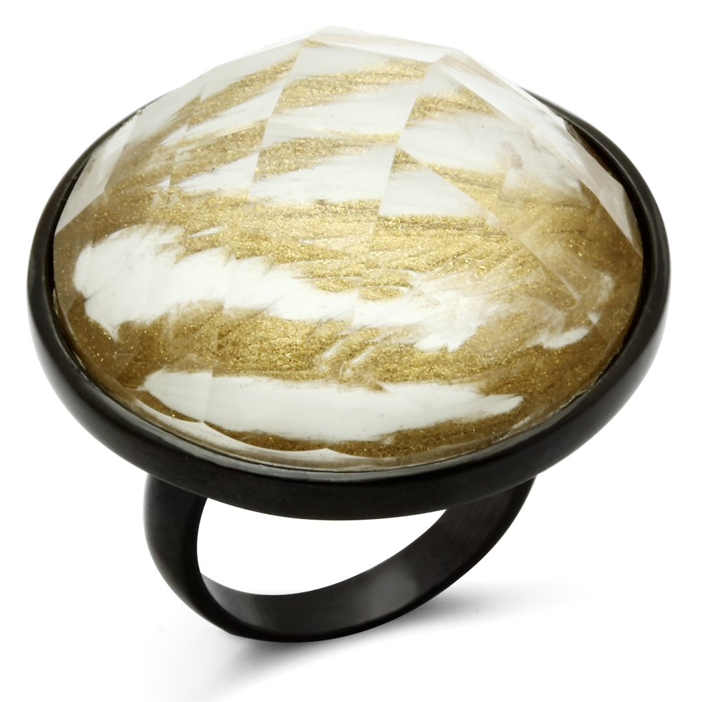 JCE004 IP Black(Ion Plating) Brass Ring with Synthetic Synthetic Stone in Brown