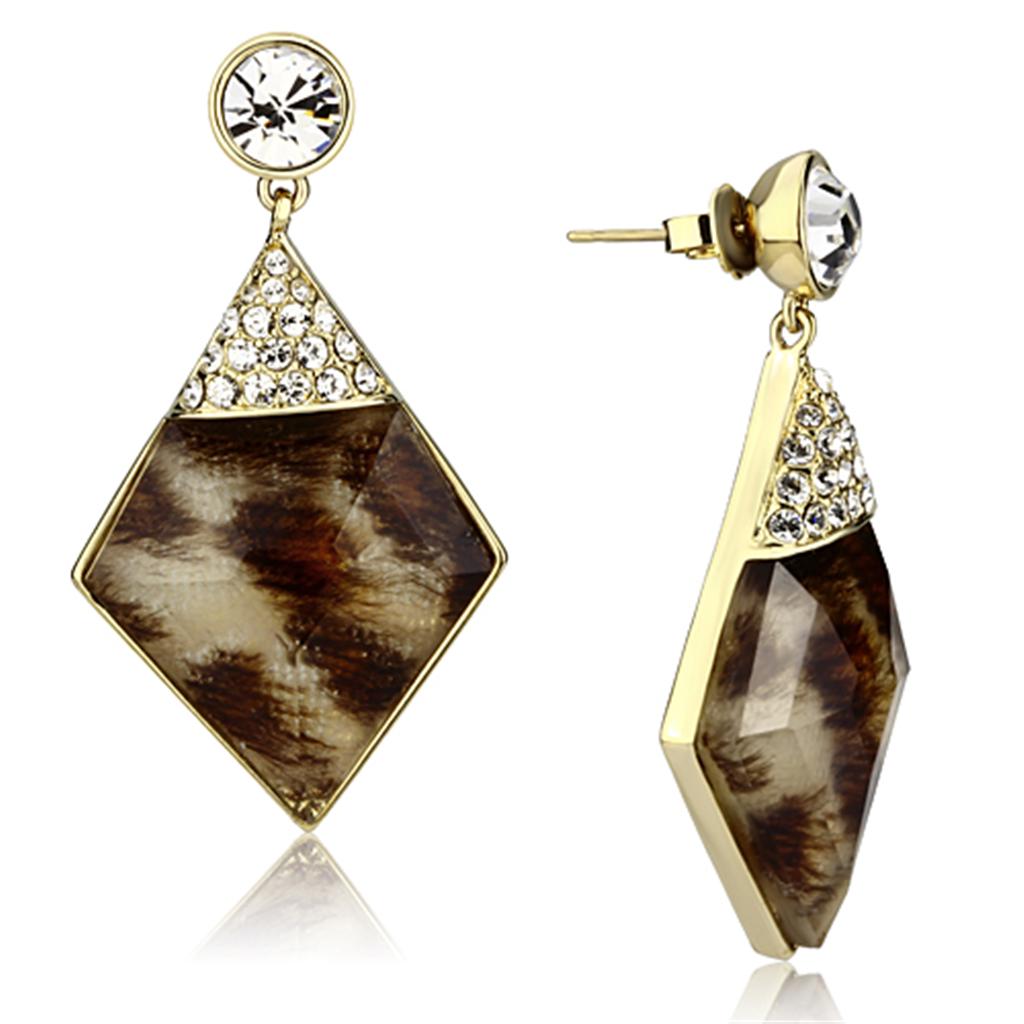 JCE063 IP Gold(Ion Plating) Brass Earrings with Synthetic Synthetic Stone in Animal pattern
